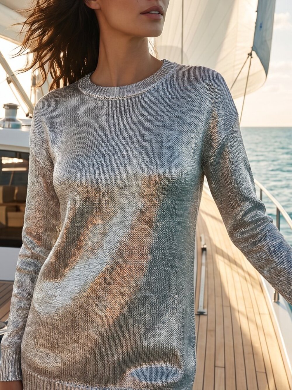 NEW! silver dipped crewneck sweater Banana Republic M